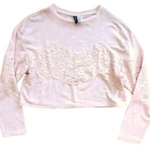 Divided Womans Blush Pink Lace Crop Lightweight Sweater‎ Size XS